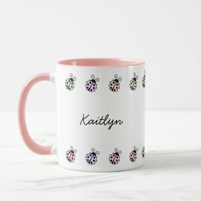 Ladybugs Pastel Multicolor Border Mug (Left)
