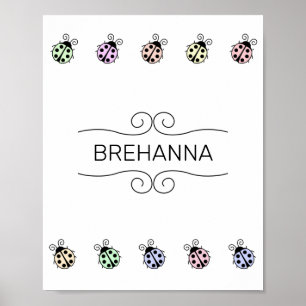 Ladybugs Pastel Multicolor Border on White Poster