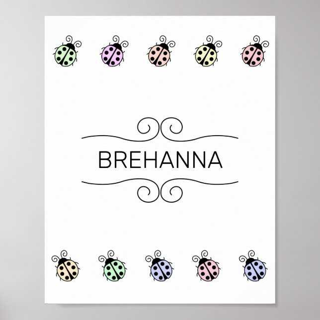 Ladybugs Pastel Multicolor Border on White Poster (Front)