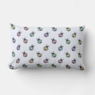 Ladybugs Pastel Multicolor Pattern on Blue Lumbar Pillow