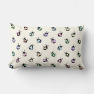 Ladybugs Pastel Multicolor Pattern on Yellow Lumbar Pillow