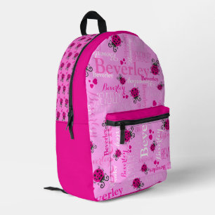 Ladybugs personalized name all over pink printed backpack