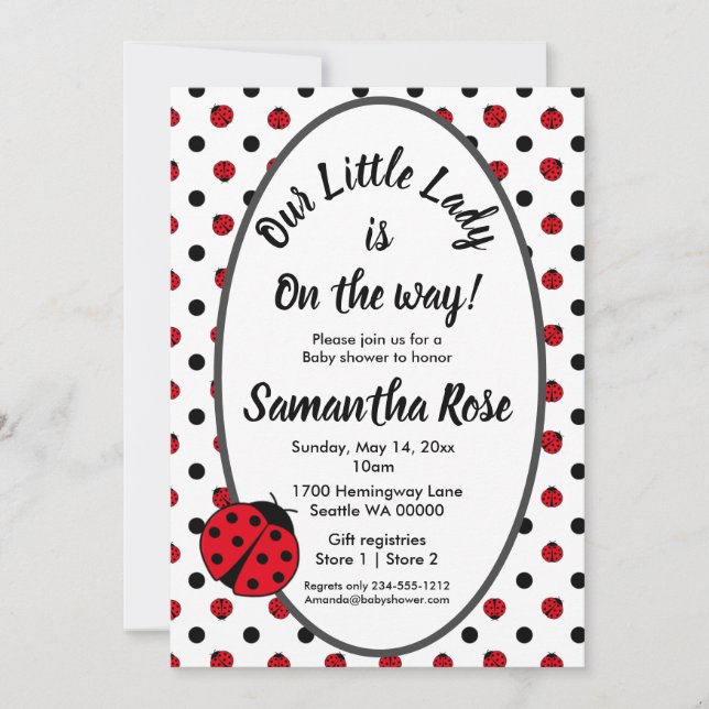 Ladybugs retro polka dots baby shower invitation (Front)