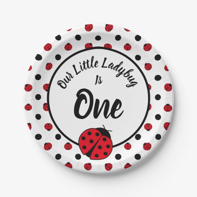 Ladybugs retro polka dots    paper plates (Front)