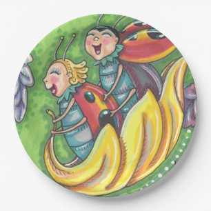 LADYBUGS RIDING ON FALLING AUTUMN LEAVES, FUN BUG PAPER PLATE