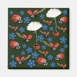 Ladybugs Spring  Square Magnet