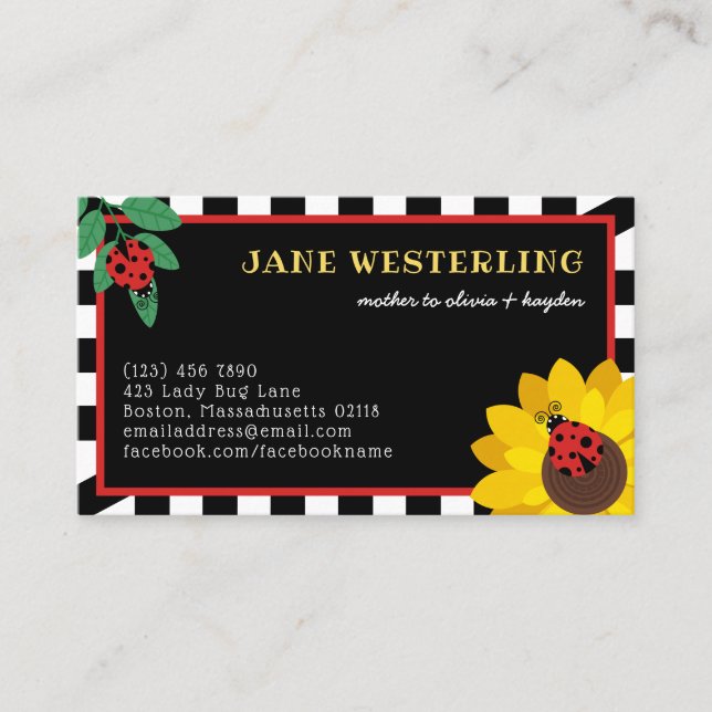 Ladybugs & Sunflower Mom Calling Card (Front)