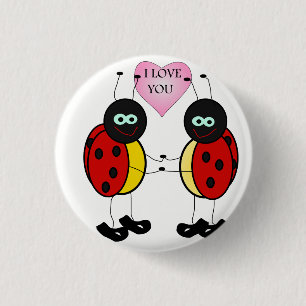 Ladybugs together holding hands in love 1 inch round button