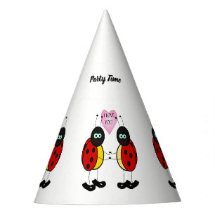 Ladybugs together holding hands in love party hat