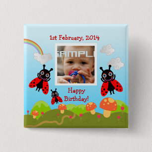 Ladybugs wishing happy birthday with photo 2 inch square button