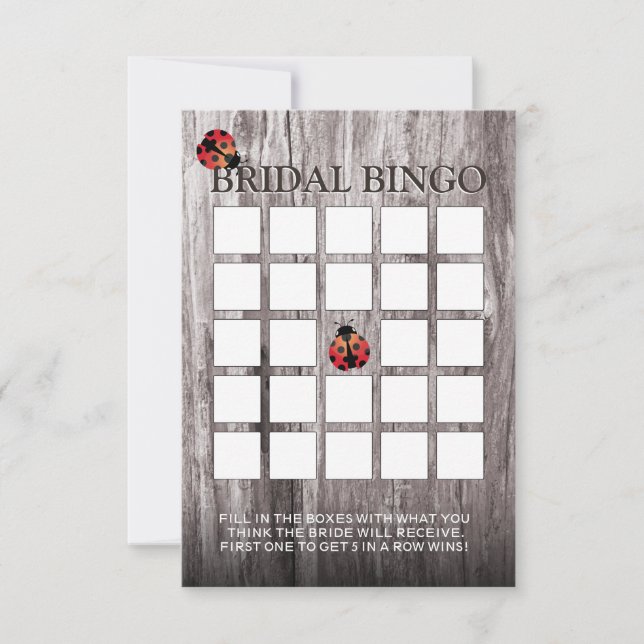 Ladybugs Wood Background Bridal Shower Bingo Cards (Front)