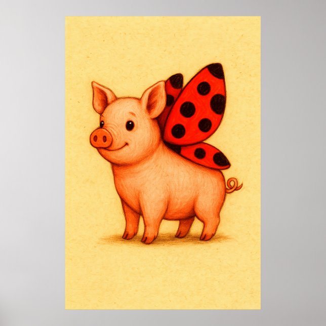 Ladypig Pig Wall Art, Ladybug Wings Pig Poster (Front)