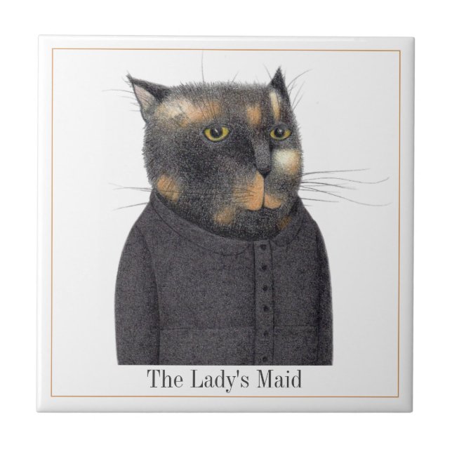 LADY'S MAID CAT 4.25" Square Ceramic Tile + Text (Front)