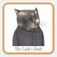 LADY'S MAID CAT Large Square Stickers + Text