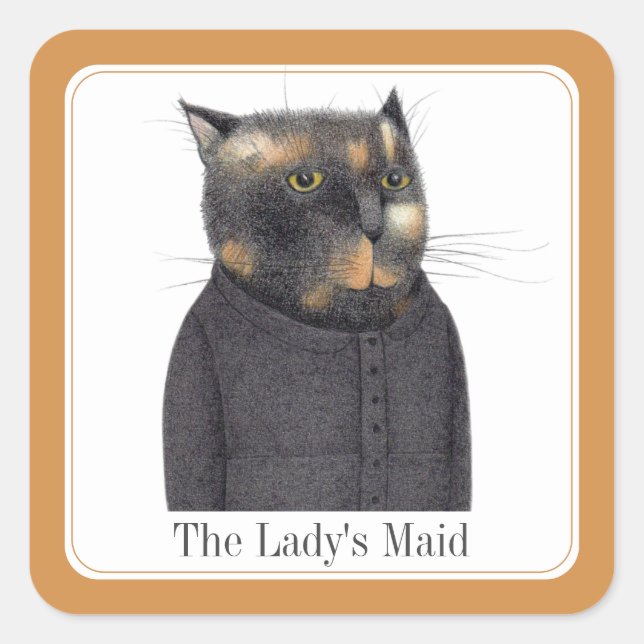 LADY'S MAID CAT Small Square Stickers + Text (Front)