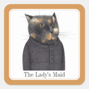 LADY'S MAID CAT Small Square Stickers + Text