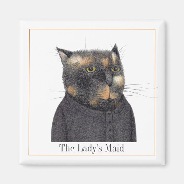 LADY'S MAID CAT Square Magnet + Text II (Front)