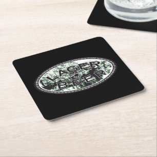 Lager Beer - on Black Square Paper Coaster
