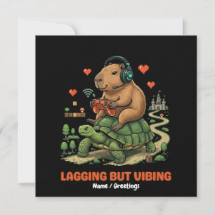 Lagging But Vibing Funny Capybara & Turtle Gamer  Invitation