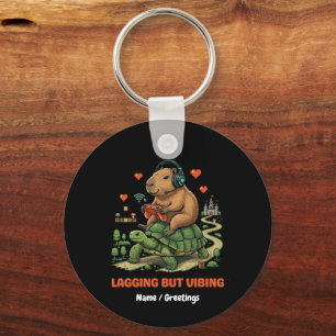 Lagging But Vibing Funny Capybara & Turtle Gamer  Keychain