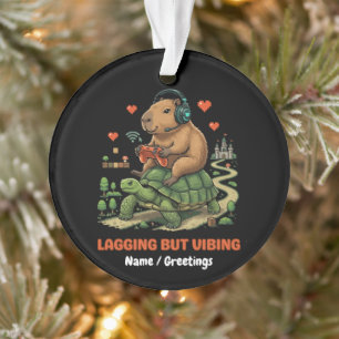 Lagging But Vibing Funny Capybara & Turtle Gamer  Ornament