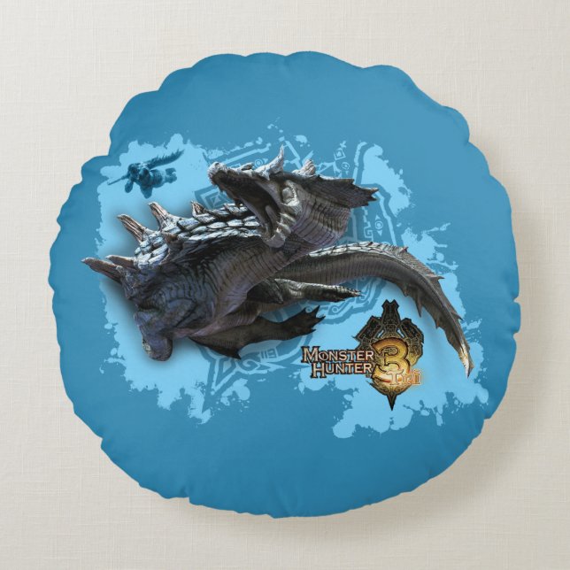 Lagiacrus chasing Hunter 2 Round Pillow (Front)