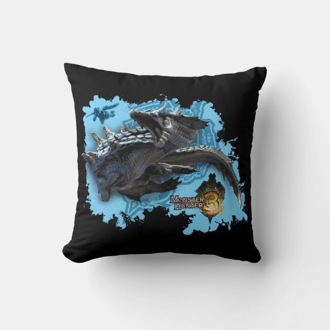 Lagiacrus chasing Hunter Throw Pillow (Front)