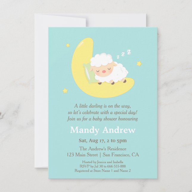 L'agneau sur la lune Invitations du Baby shower (Devant)