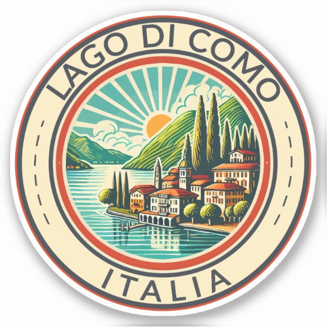 Lago di Como Italia Illustration Travel Art Badge (Front)