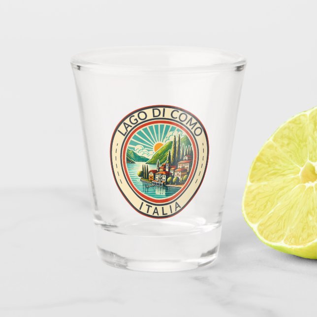 Lago di Como Italia Illustration Travel Art Badge Shot Glass (Front)