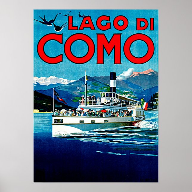 Lago di Como Lake Italy Vintage Travel Poster (Front)