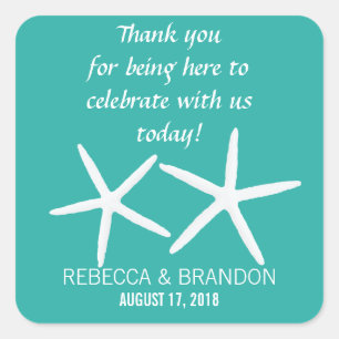 Lagoon Blue Starfish Square Wedding Favour Label
