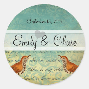 Lagoon & Endive Vintage Love Birds Wedding Sticker
