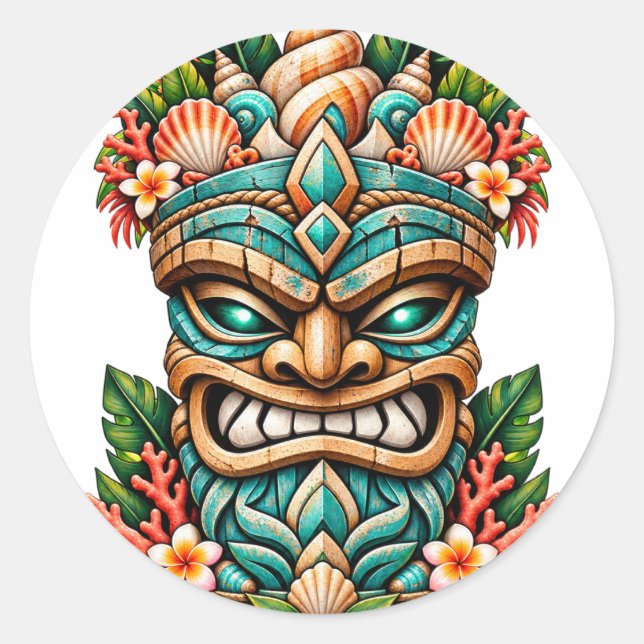 Lagoon Shell Tiki Round Sticker (Front)