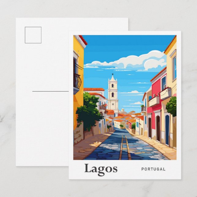 Lagos Portugal Art Vintage Travel Illustration Postcard (Front/Back)