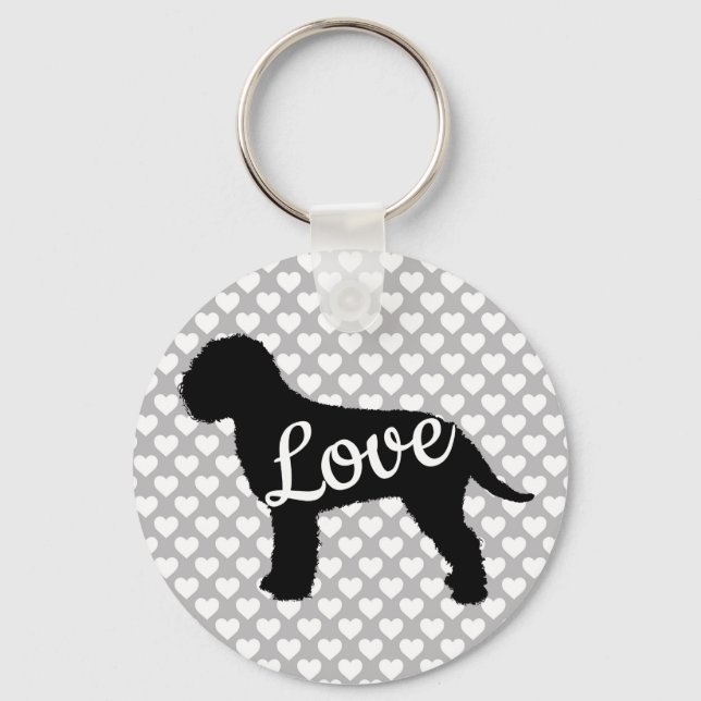 Lagotto Love Back & White With Hearts Keychain (Front)