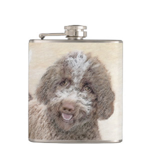Lagotto Romagnolo Painting - Cute Original Dog Art Hip Flask