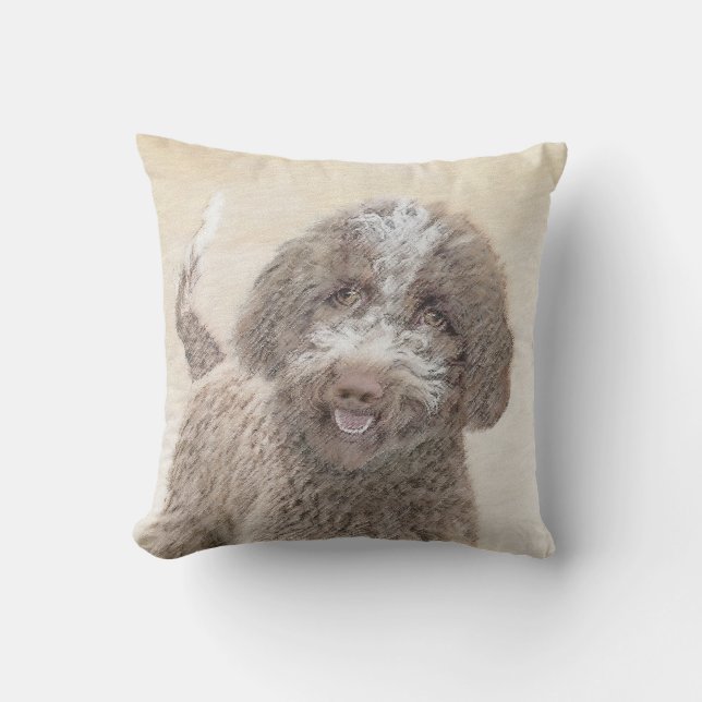 Lagotto Romagnolo Painting - Cute Original Dog Art Outdoor Pillow (Front)