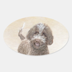 Lagotto Romagnolo Painting - Cute Original Dog Art Oval Sticker