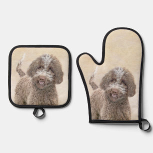 Lagotto Romagnolo Painting Cute Original Dog Art Oven Mitt & Pot Holder Set