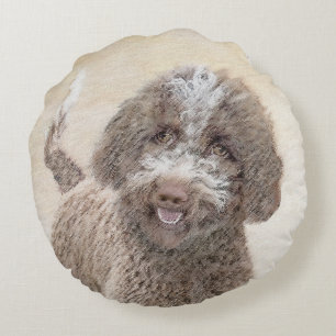 Lagotto Romagnolo Painting - Cute Original Dog Art Round Pillow