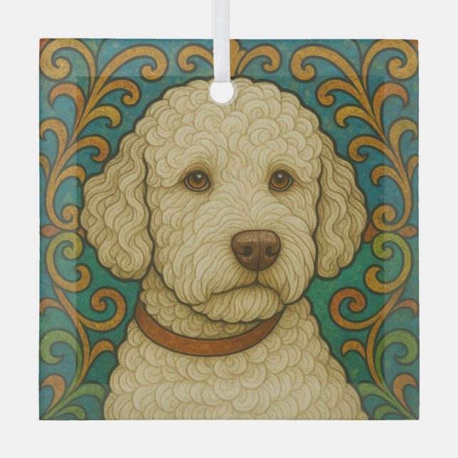 Lagotto Romagnolo "Stained Glass"  Glass Ornament (Front)
