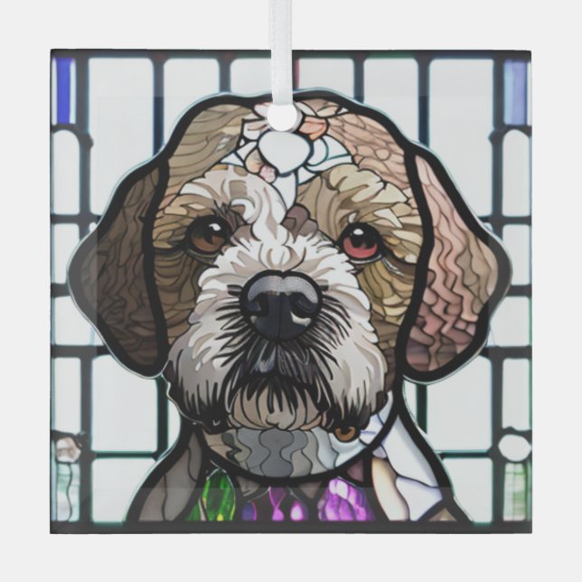 Lagotto Romagnolo "Stained Glass"  Glass Ornament (Front)