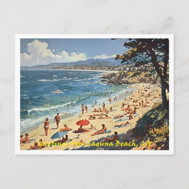 Laguna Beach CA, Greetings Illustration  Postcard (Front)