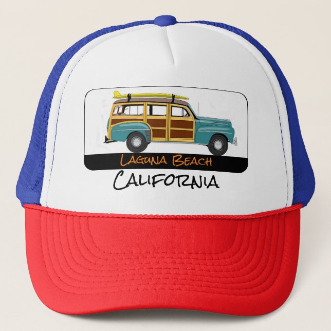Laguna Beach California Surf Woody Trucker Hat (Front)