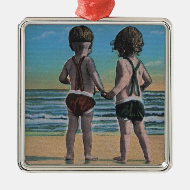 Laguna Beach, FL - Greetings From Scene w/ Kids Metal Ornament (Front)