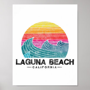 Laguna Beach Surfing Waves Retro California Sunset Poster
