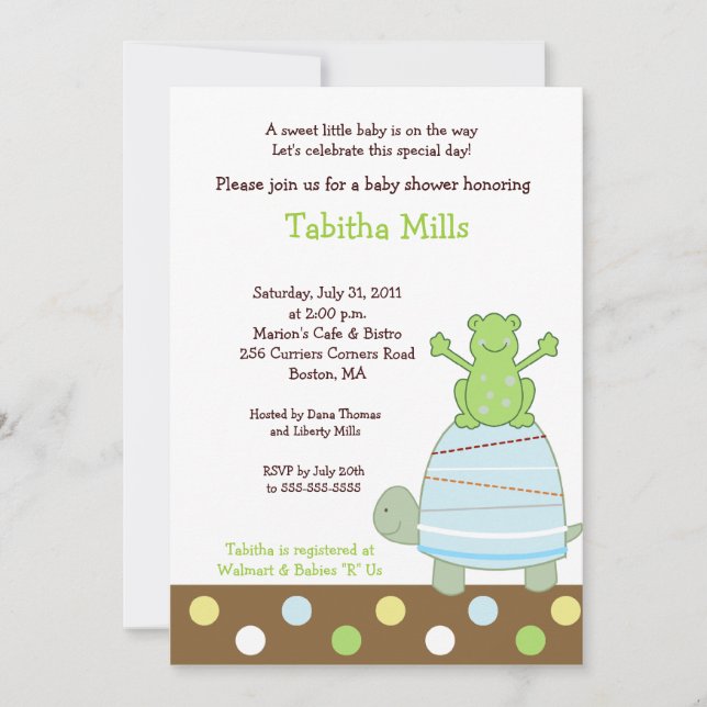 Laguna Frog & Tortue 5x7 Baby shower Invitation (Devant)