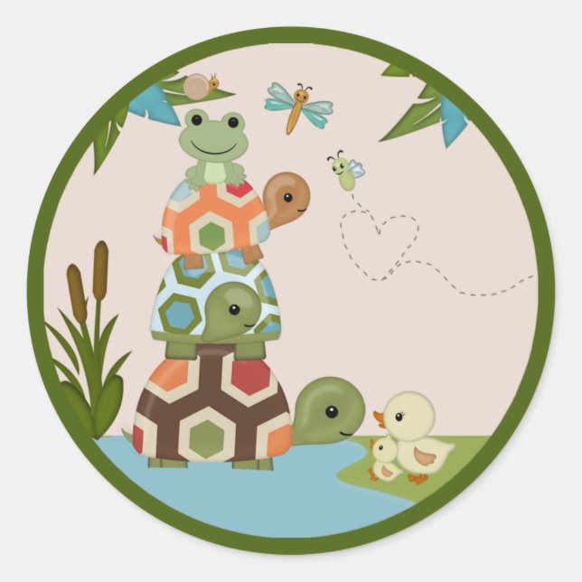 Laguna Turtle Baby Shower round sticker seal LTC (Front)