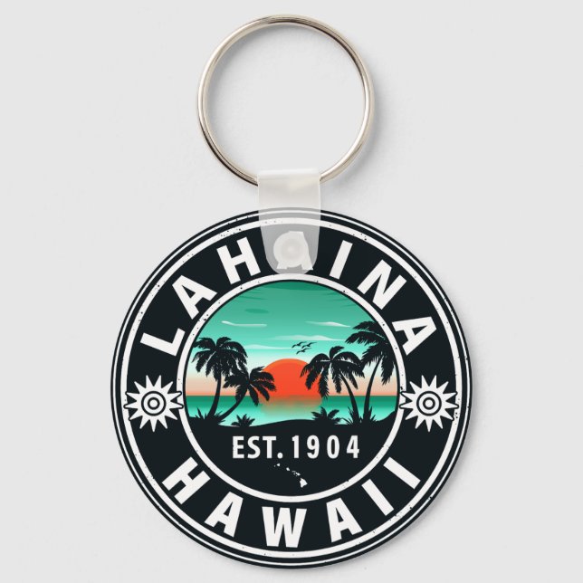 Lahaina Hawaii Beach Retro Sunset Souvenir 60s Keychain (Front)